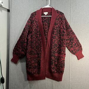Belle by Kim Gravel Intarsia Animal Cardigan with Pockets Rumba Red Size Large